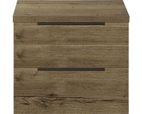 Holzfarbener Unterschrank mit zwei Schubladen