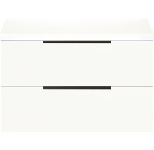 Weißer Waschtischunterschrank mit zwei Schubladen und Griffleisten