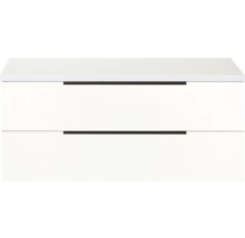 Weißer Waschtischunterschrank mit zwei Schubladen und Griffen