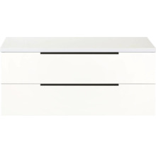 Weißer Waschtischunterschrank mit zwei Schubladen und Griffleisten