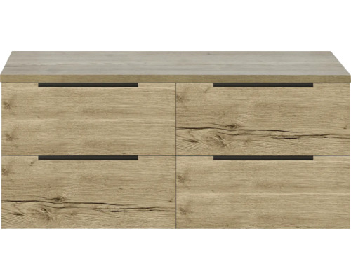 Holzkommode mit vier Schubladen und Griffen