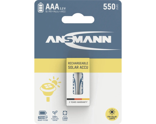 Ansmann AAA Akkus für Solarleuchten, 1,2 V, 550 mAh, wiederaufladbar