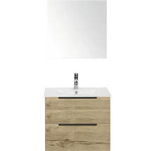 Waschtisch mit Unterschrank, Spiegel und Armatur für das Badezimmer