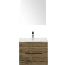 Waschtischkombination mit Spiegel und zwei Schubladen in Holzoptik