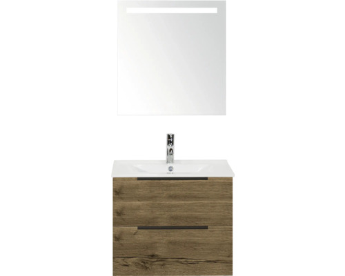 Waschtischkombination mit Spiegel und Unterschrank aus Holz