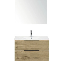 Waschtischkombination mit Spiegel, Waschbecken, Unterschrank und zwei Schubladen