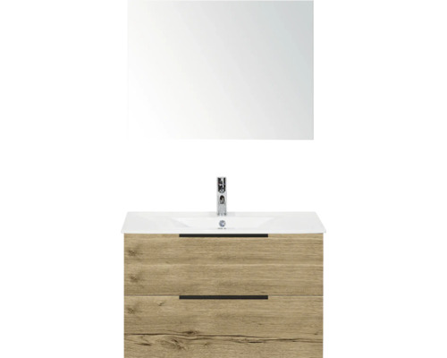 Waschtischkombination mit Spiegel, Waschbecken, Unterschrank und zwei Schubladen