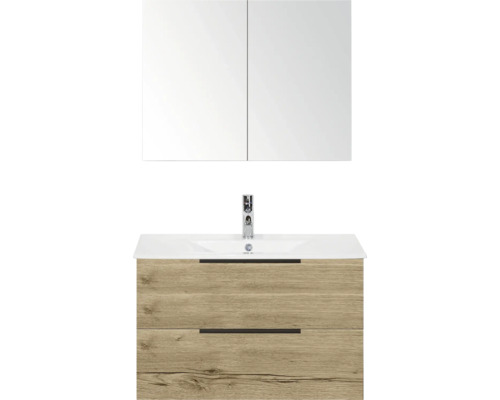 Waschtischkombination mit Spiegelschrank, Waschbecken, Armatur und Unterschrank