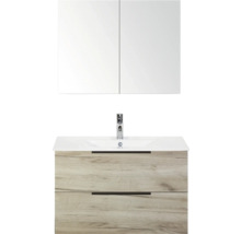 Badezimmermöbel-Set mit Waschbecken, Unterschrank mit Schubladen und Spiegelschrank