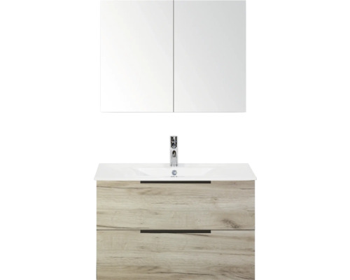 Badezimmermöbel-Set mit Waschbecken, Unterschrank mit Schubladen und Spiegelschrank