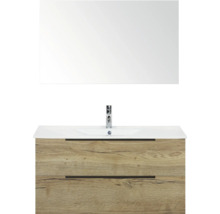 Waschtischkombination mit Spiegel, Waschbeckenunterschrank mit zwei Schubladen und Holzdekor