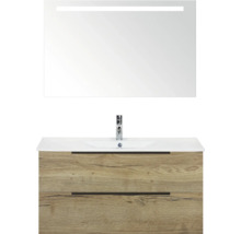 Waschtisch mit zwei Schubladen, Waschbecken und beleuchtetem Spiegel für das Badezimmer