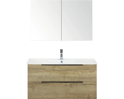 Waschtisch mit Spiegel, Holzdekor und Schubladen