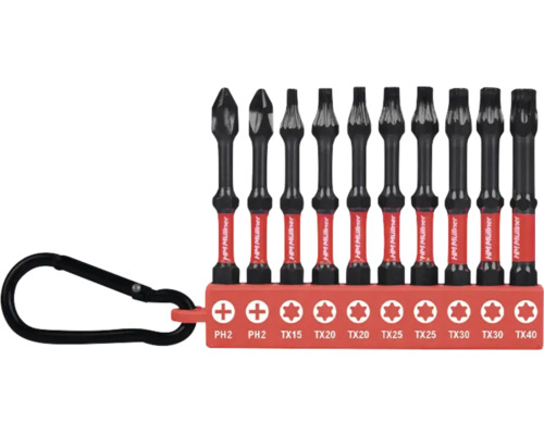 Bit-Set HM-Müllner IMPACT 1/4", 65 mm, 10-tlg. HM Müller Bitset mit verschiedenen Schrauberbits und Karabinerhaken