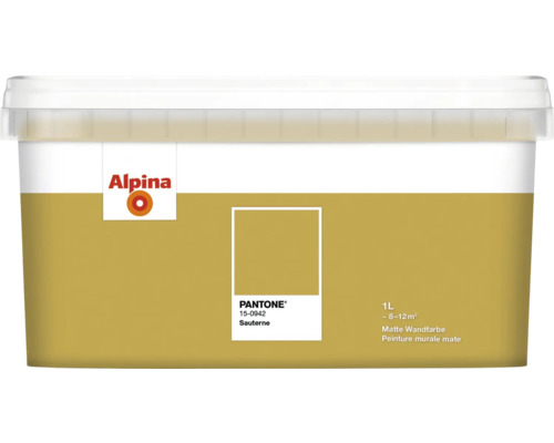 Alpina Wandfarbe Pantone 15-0942 sauterne 1l Eimer mit matter Wandfarbe, Farbton Sauterne, 1 Liter, von Alpina