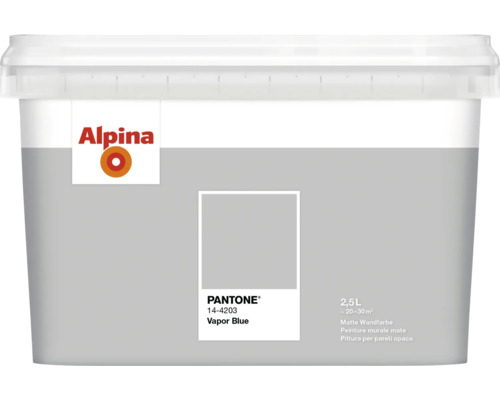 Alpina Wandfarbe Pantone 14-4203 valpinaor blue 2,5l Eimer mit matter Alpina Wandfarbe Vapor Blue, Inhalt 2,5 Liter