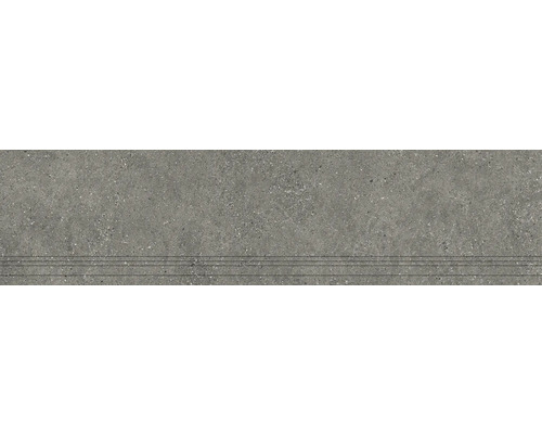 Feinsteinzeug Stufenfliesen Alpen 29,8x120 cm grau matt rektifiziert Graue Steintreppe mit rutschfesten Rillen