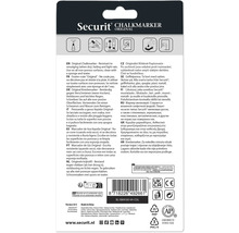 Securit Original Kreidemarker Verpackung mit Produkteigenschaften und Anwendungshinweisen