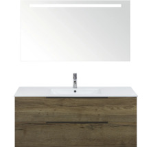 Waschtisch mit zwei Schubladen, Aufsatzwaschbecken und Spiegel mit Beleuchtung