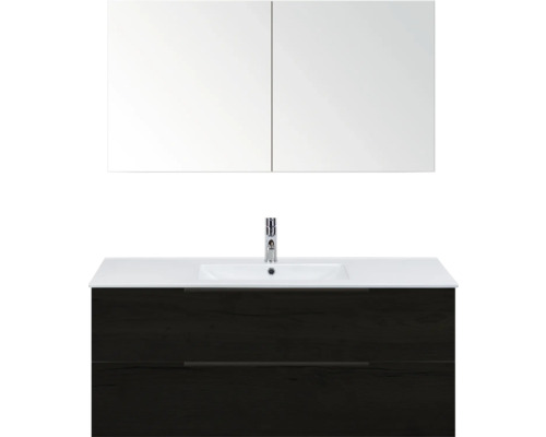 Waschtischkombination mit Waschbeckenunterschrank, Waschbecken und Spiegelschrank