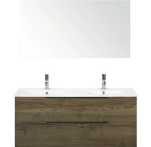 Waschtisch mit Spiegel und Holzunterschrank für das Badezimmer