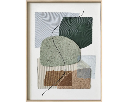 Gerahmtes Kunstwerk mit abstrakten Formen und Texturen