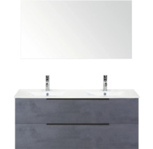 Waschtisch mit zwei Schubladen, Aufsatzwaschbecken und Spiegel