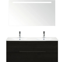 Waschtischkombination mit Doppelwaschbecken, Unterschrank und Spiegel mit Beleuchtung