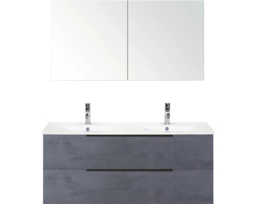 Waschtisch mit zwei Waschbecken, Unterschrank und Spiegelschrank