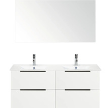 Waschtischunterschrank mit Doppelwaschbecken, Armaturen und Spiegel