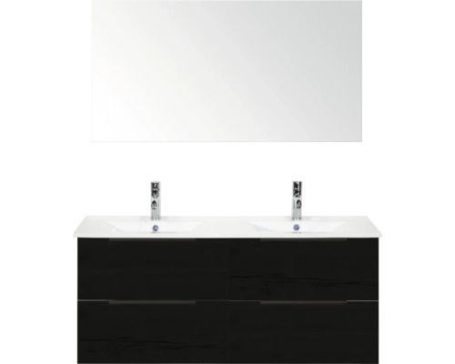 Waschtischkombination mit Spiegel und zwei Waschbecken