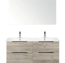 Doppelwaschtisch mit Spiegel und Holzdekorfront