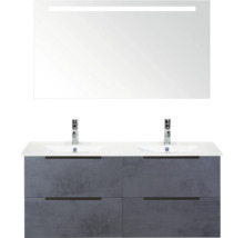 Badezimmermöbel-Set mit Doppelwaschtisch, Unterschrank und Spiegel mit Beleuchtung