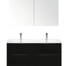 Waschbeckenunterschrank mit Doppelwaschbecken und Spiegelschrank