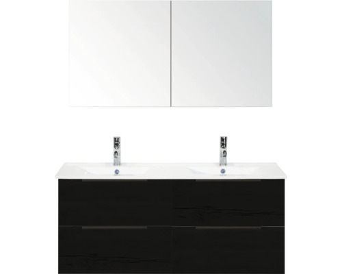 Waschbeckenunterschrank mit Doppelwaschbecken und Spiegelschrank