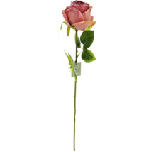 Einzelne Kunstrose mit Blättern und Stiel