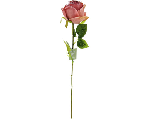 Einzelne Kunstrose mit Blättern und Stiel