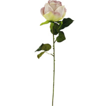 Einzelne Kunstrose mit Blättern und Stiel