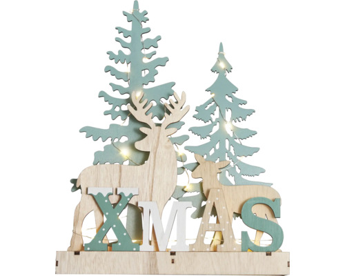 Leuchtfigur Lafiora Hirsch Holz 30 LEDs Lichtfarbe warmweiß inkl. 6 Stunden Timer Dekorative Weihnachtsbeleuchtung mit Hirschen und Tannenbäumen aus Holz