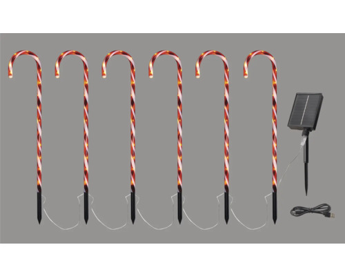 Leuchtfigur Lafiora Stab Zuckerstange Solar 90 LEDs Lichtfarbe warmweiß inkl. 6 Stunden Timer Sechs Zuckerstangen mit Solarpanel zur Weihnachtsdekoration