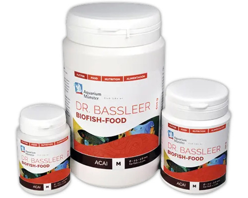 Aquariumfischfutter Aquarium Münster Dr. Bassleer Biofish Food Acai M 150 g, ⌀ 0,5 - 0,8 mm Drei Dosen Dr. Bassleer Biofish-Food für Fische