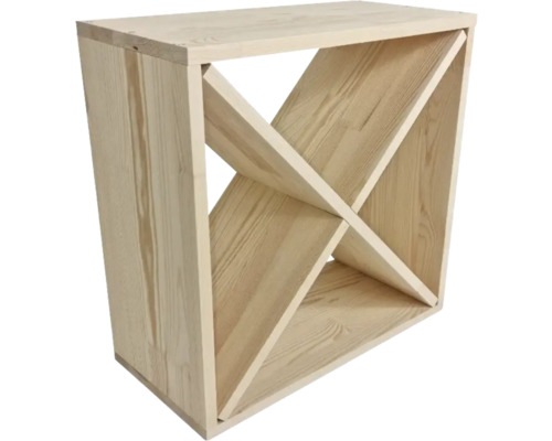 Weinregal aus Holz mit X-förmiger Unterteilung