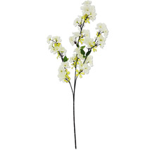 Künstlicher blühender Zweig mit Blüten und Blättern.