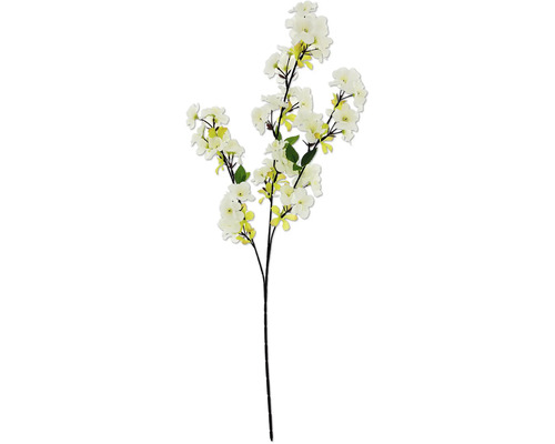 Künstlicher blühender Zweig mit Blüten und Blättern.