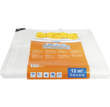 Weiße Abdeckplane, 3 mal 4 Meter, mit gelbem Seil