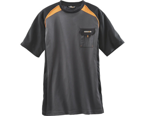 Graues Arbeits T-Shirt mit Brusttasche und orangenen Akzenten
