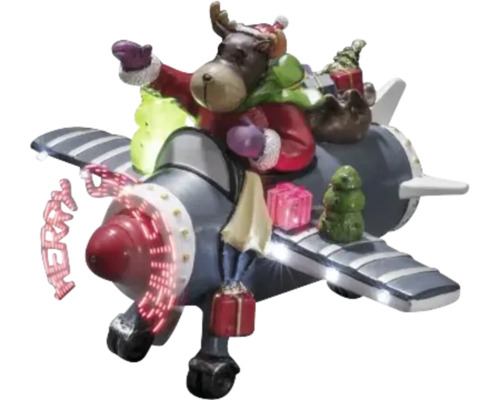 Dekorative Flugzeugfigur mit Rentier, Weihnachtsgeschenken und Lichteffekten