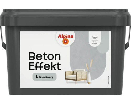Alpina Grundierung Effektfarbe Beton Farbeffekt grau 2,5 l Eimer mit Alpina Beton Effekt Grundierung für den Innenbereich