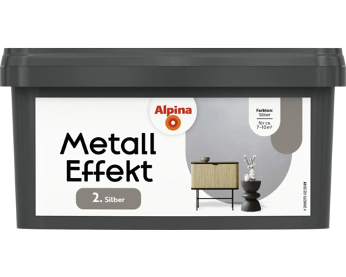 Alpina Effektfarbe Metall Farbeffekt silber 1 l Alpina Metalleffekt Farbe Silber im Farbeimer