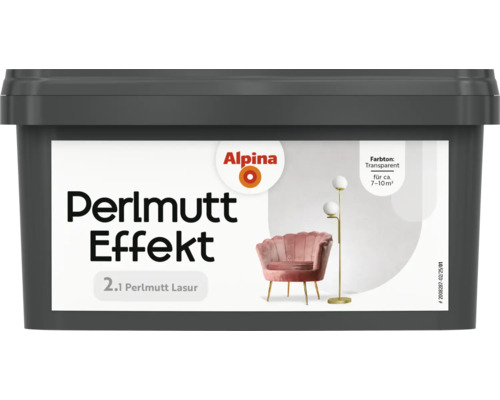 Alpina Lasur Effektfarbe Perlmutt Farbeffekt transparent 1 l Alpina Perlmutt Effekt 2.1 Perlmut Lasur in grauer Verpackung
